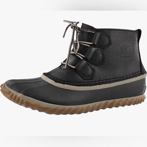 Sorel Women's N About Leather Rain Snow Boot (Black, Size 6.5)